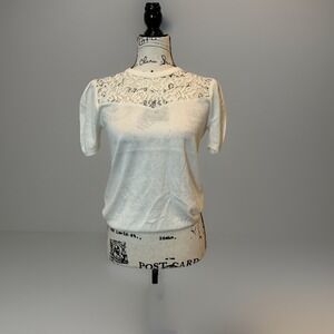 NWT Ralph Lauren Ivory Lace Top‎ Short Sleeve Petite Size S/P Button Back